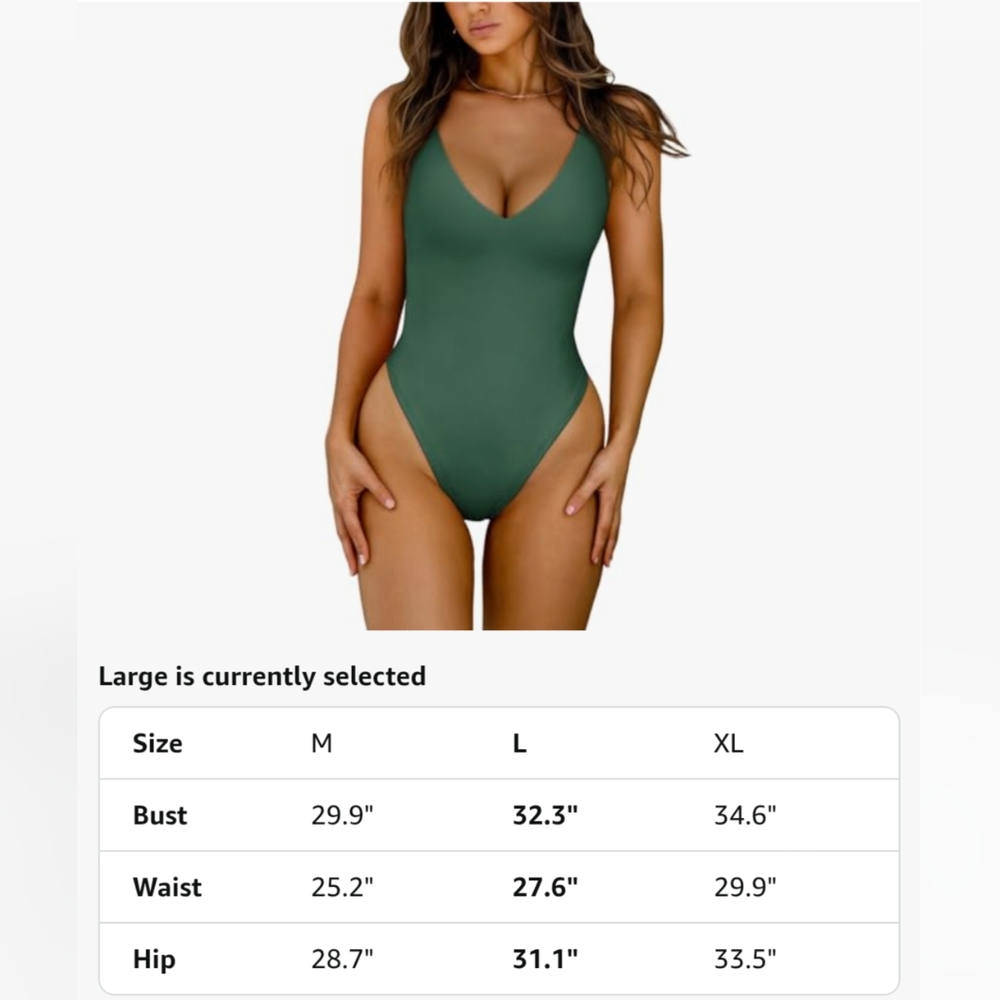 Laslulu Green One-Piece Swimsuit with Elegant Design Size L